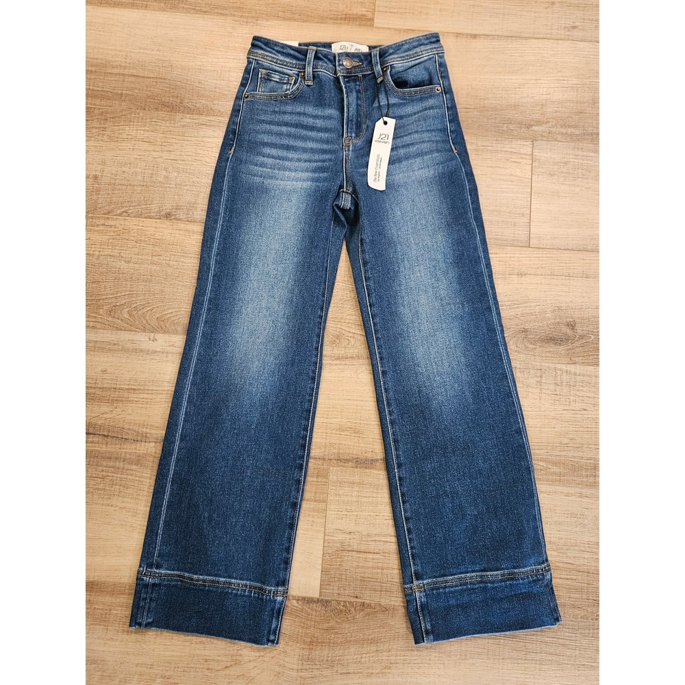 J21 Eleven Women's Wide Leg Jeans Size 0/24 NWT High Rise Medium Wash